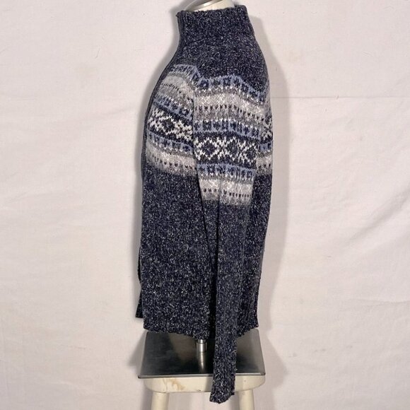 Vintage One On One Full Front Zip Grey Mock Neck Fair Isle Grandma Sweater M - Picture 2 of 11